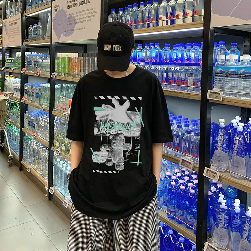 Y2K Ayı Baskılı Oversize Tişört, önden görünüm — Navra Wear