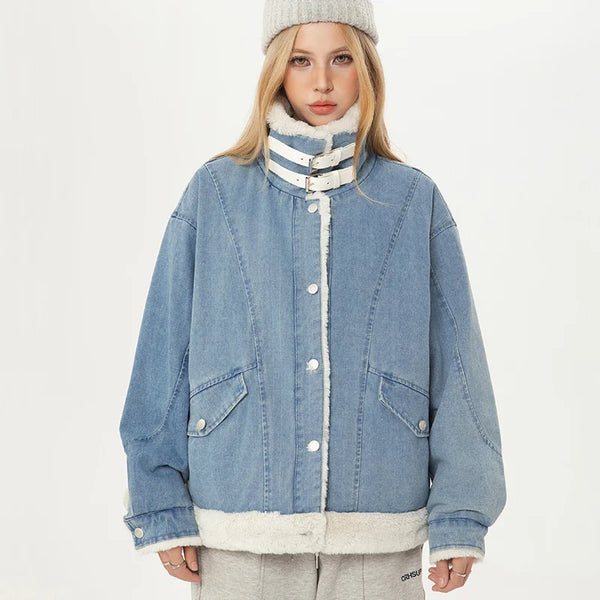 Sweet Indigo Plush Lady Short Denim Jacket