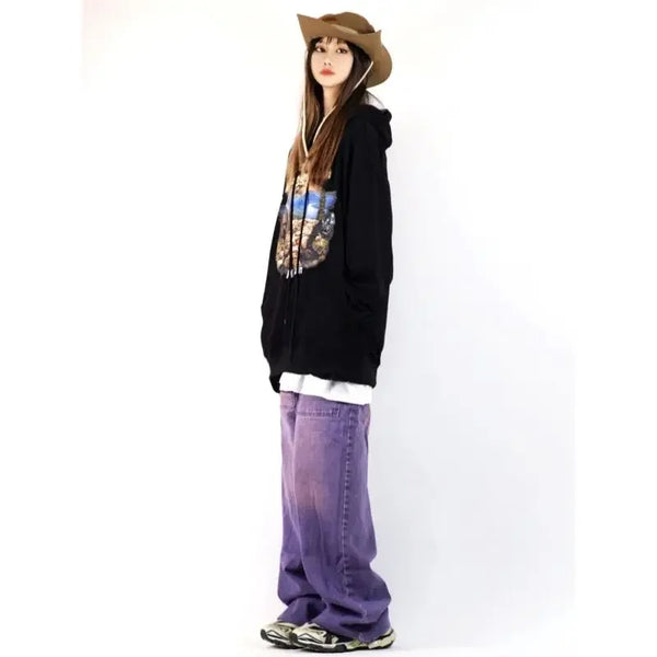 Purple Oversized Bell Leg Utility Denim