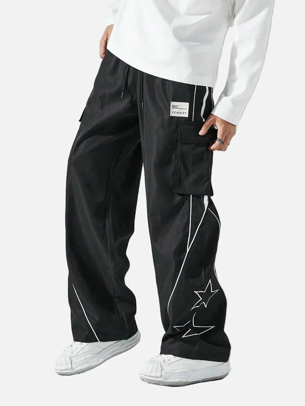 Trendy Relaxed Star Print Multi-Pocket Jogger