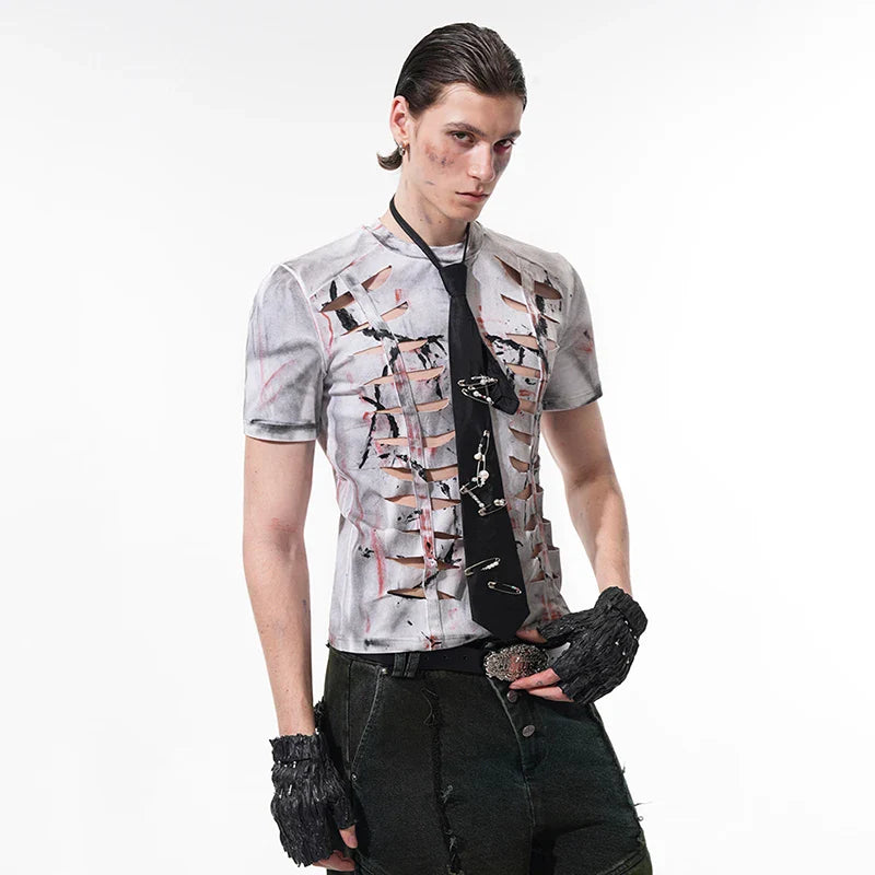 Out Hollow Hand-Painted Fit Slim T-Shirt