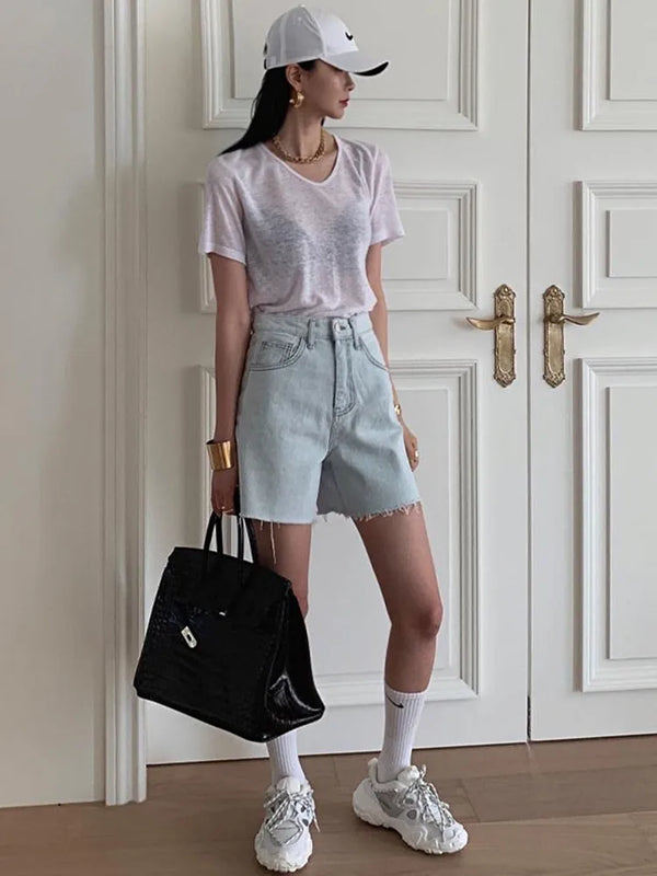 Powder Blue Biker High-Rise Shorts