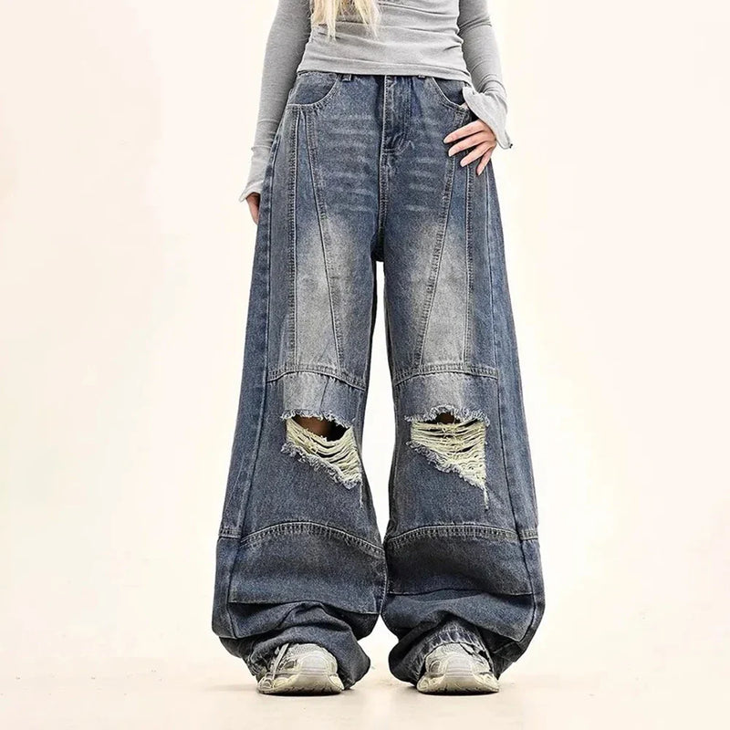 Western Style Plain Tone Torn Denim