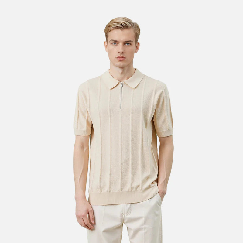 Sleeve Short Zipper Half Knitted Flexible T-Shirt