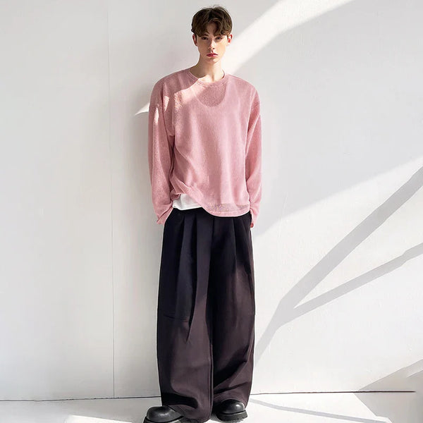 Knitted Neck Round Handsome Elegant Pink T-Shirt