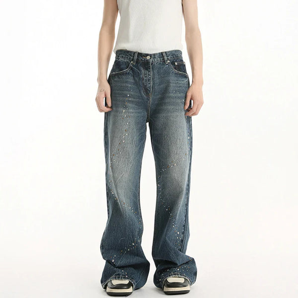 Sequin Mosaic Wornout Burr Edge Denim