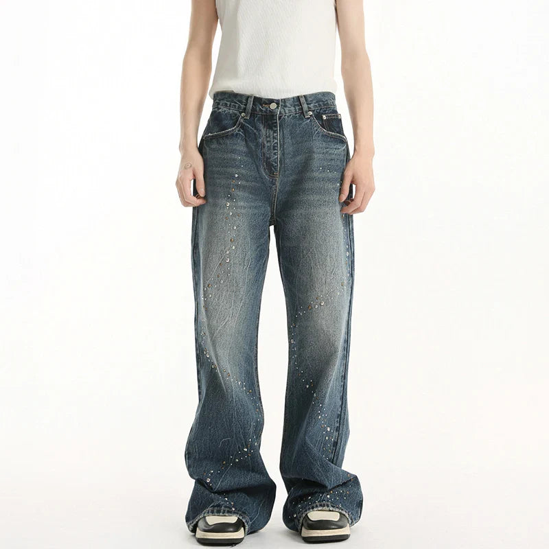 Sequin Mosaic Wornout Burr Edge Denim