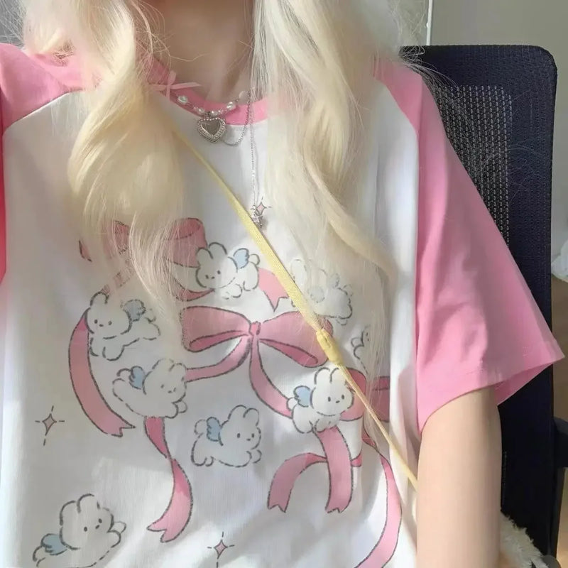 Sweet Pink Kawaii Designed Rabbit T-Shirt