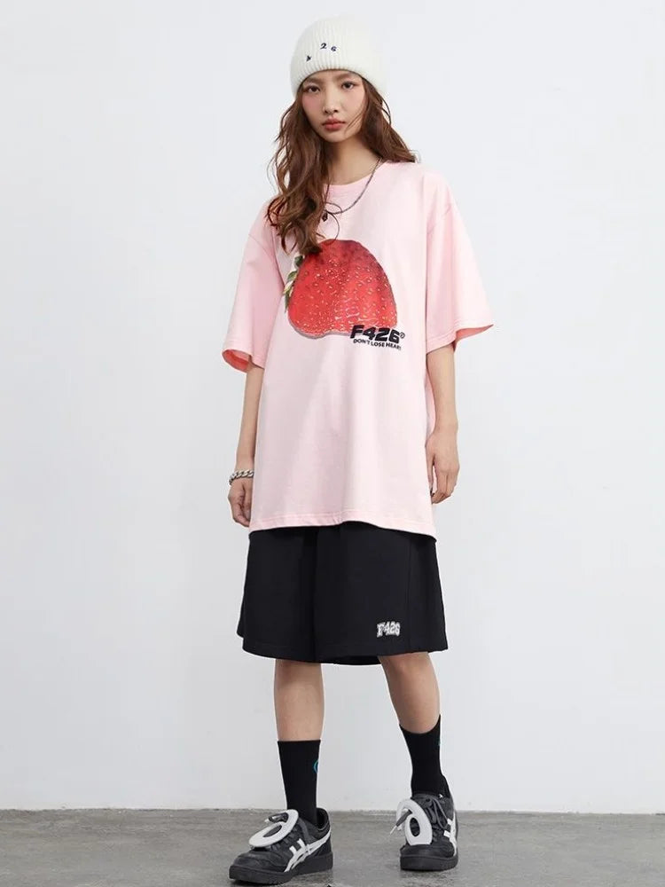 Women Nostalgia Sweet Strawberry Designed T-Shirt