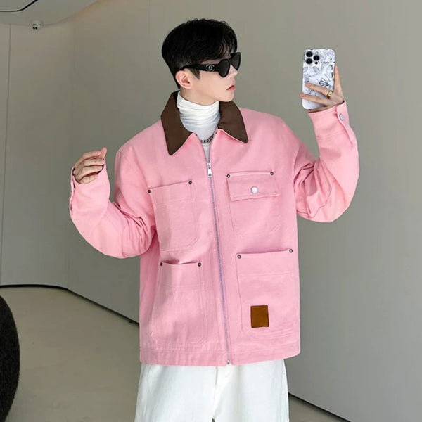 Seoul Blush Fold-Down Collar Denim Jacket