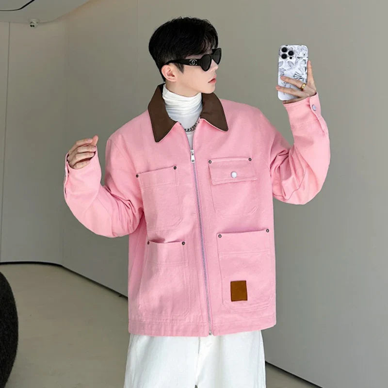 Seoul Blush Fold-Down Collar Denim Jacket