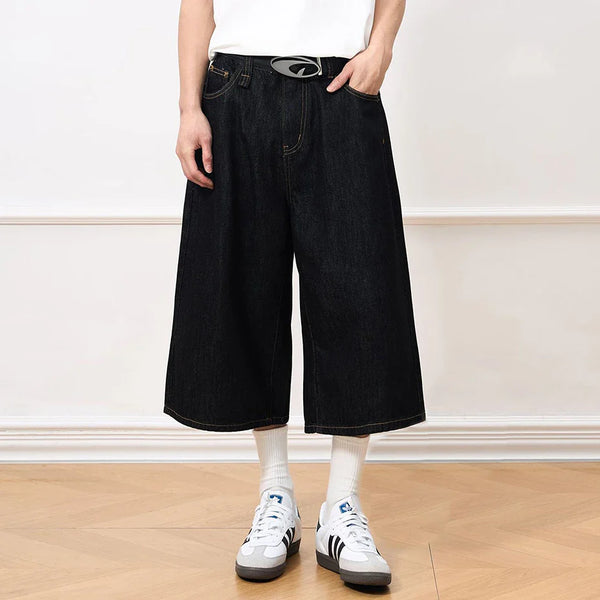 Heritage Black Relaxed Denim Shorts alternatif görünüm