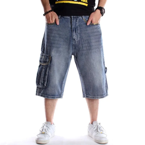 Multi-pocket Rinse Denim Shorts