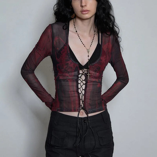 Dark-Craft Dirty-Art Mesh Tattoo Print T-Shirt