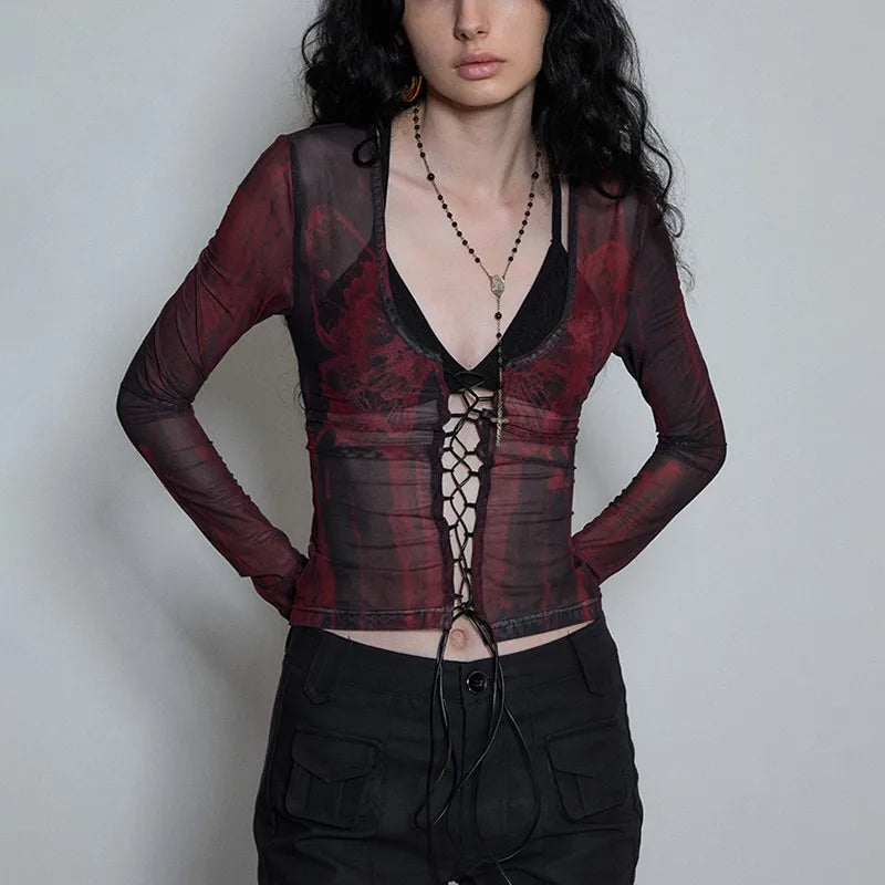 Dark-Craft Dirty-Art Mesh Tattoo Print T-Shirt