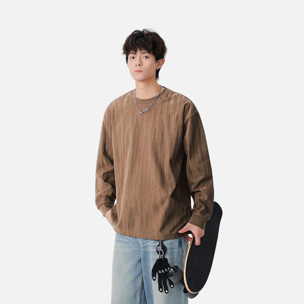 Neck Crew Textured Comfortable Long Sleeve T-Shirt