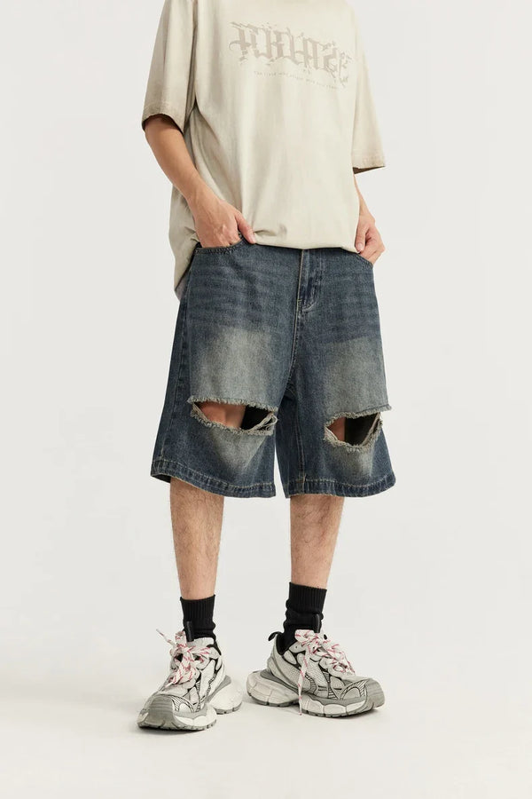Heritage Torn Holes Denim Shorts