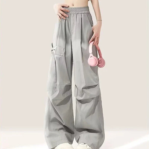 Gray Elastic Cargo Trousers