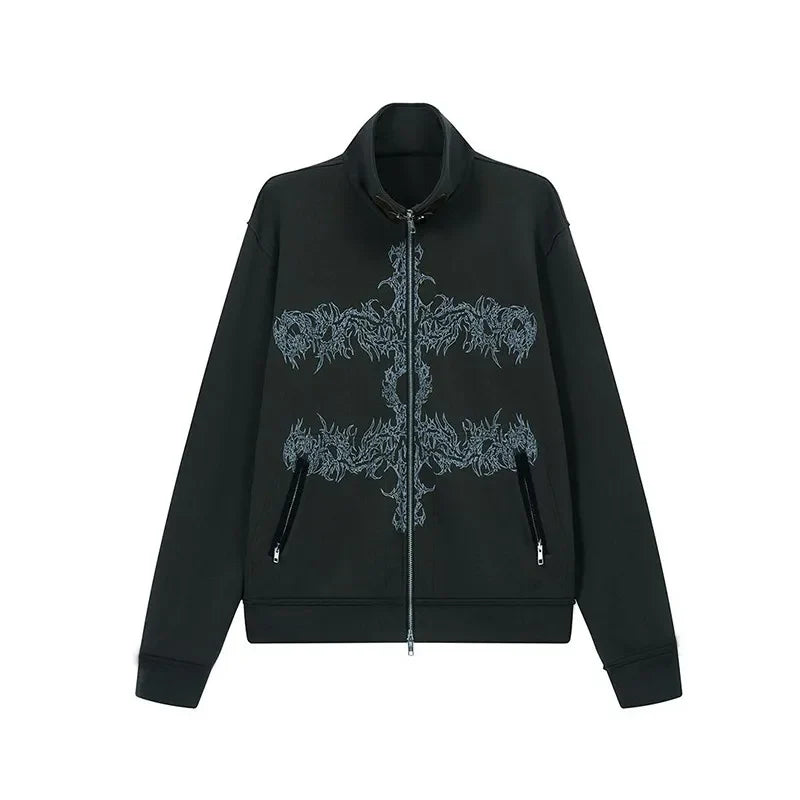 Tattoo Print Grunge Zip-Through Top
