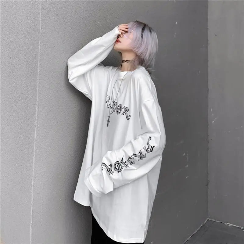 Big-Silhouette K-Wave Style Otaku-Style Print Long Sleeve T-Shirt