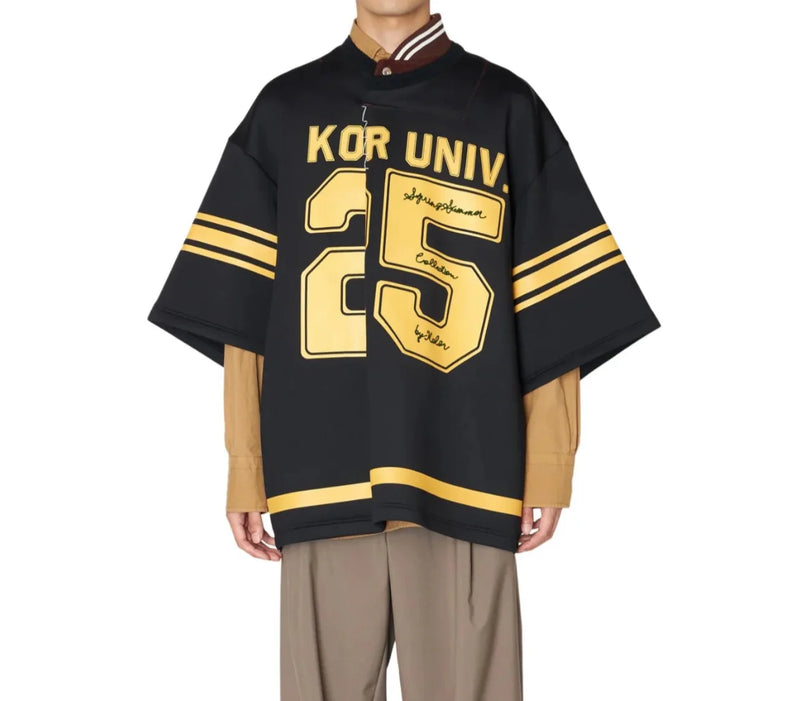 Rising-Sun Quilted Letter Print Baseball T-Shirt