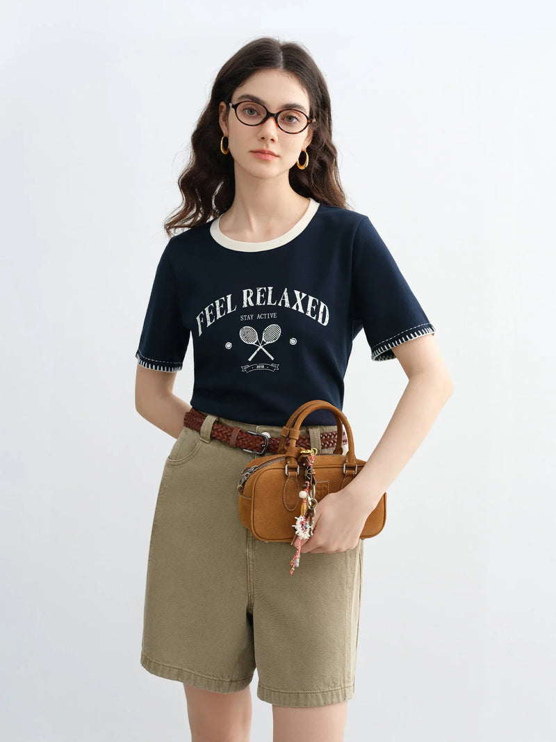Aged Contrast Stitch Round Neck T-Shirt