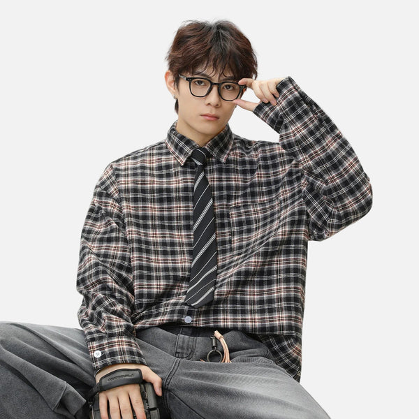 Color Splice Plaid Retro Long Shirt