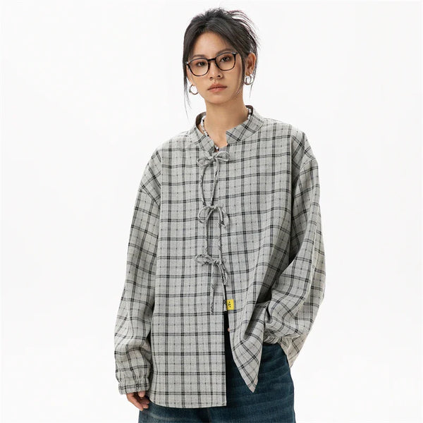 Ash Plaid Cool Elegant Long Blouse