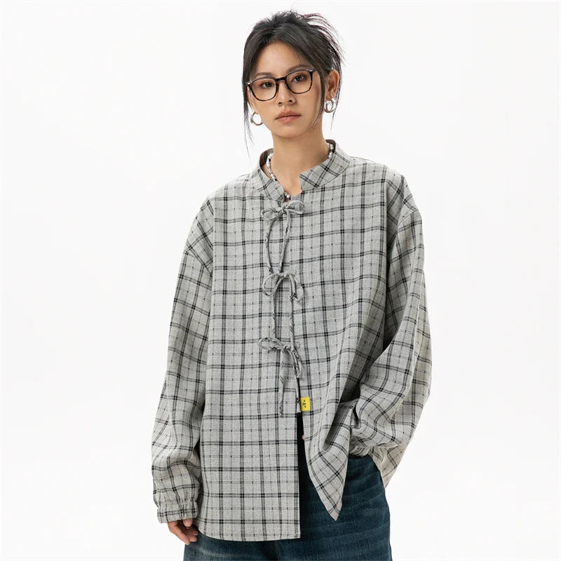 Ash Plaid Cool Elegant Long Blouse
