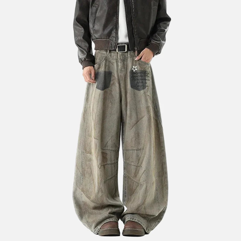 Western Style Stellar Printing Dirty Dying Denim
