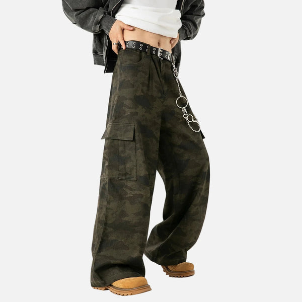 Vintage Düz Kesim Çok Cepli Kargo Pantolon, önden görünüm — Navra Wear
