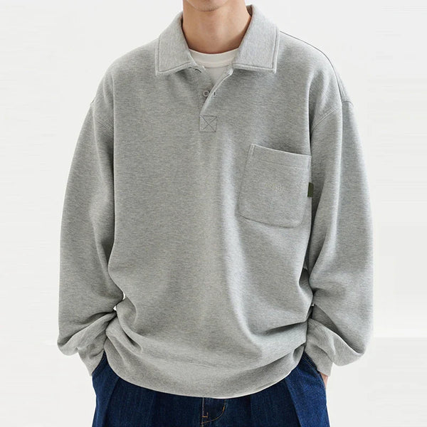 Timeless Time-Worn Prestige Block-Color Color Texture Placket-Neck T-Shirt