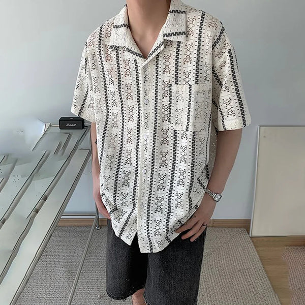 Open Mesh Stripe Essential Woven Top