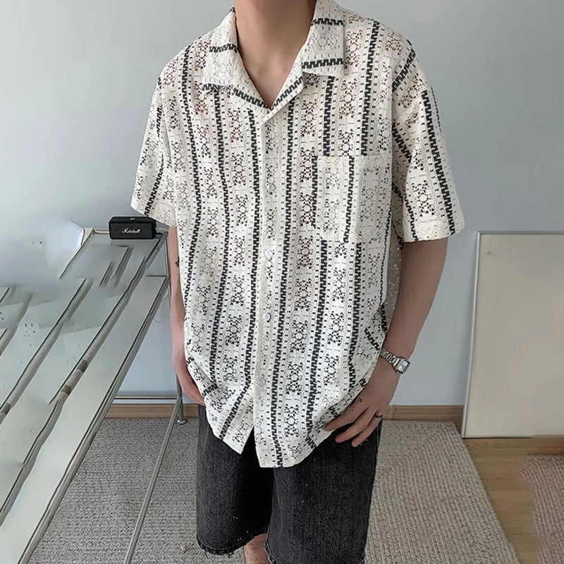 Open Mesh Stripe Essential Woven Top