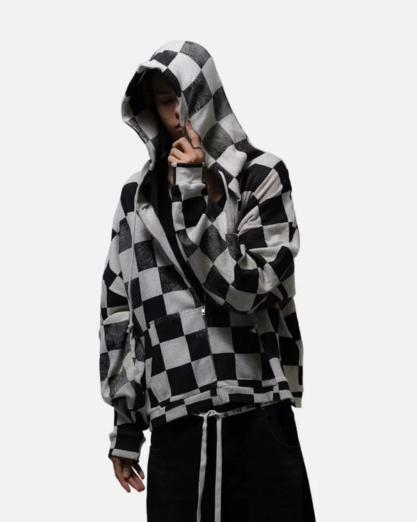 Dark Check Zip Sweatshirt