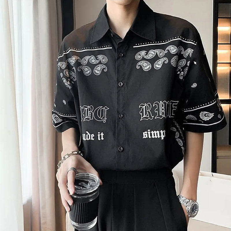 Siyah Baskılı Günlük Gömlek, önden görünüm — Navra Wear