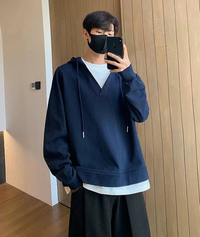 Relaxed Solid V-Neck Sweatshirt