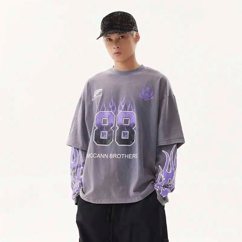 Faded Era Stars-and-Stripes Style Letter Print Long Sleeve T-Shirt
