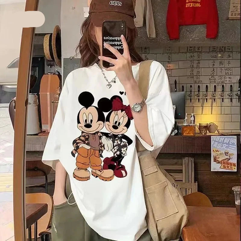 Soft White Mickey Designed Half T-Shirt