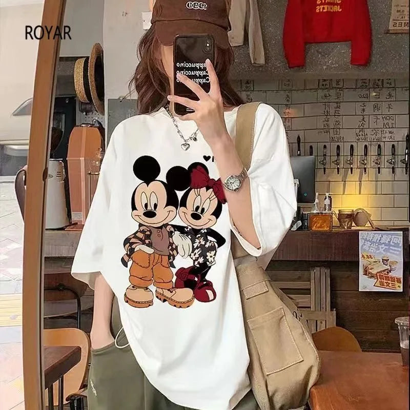 Beyaz Karikatür Baskılı Tişört, önden görünüm — Navra Wear