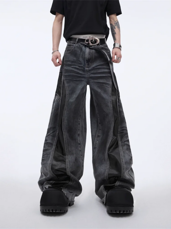 2000s Heritage Black Cyber PU Leather Denim