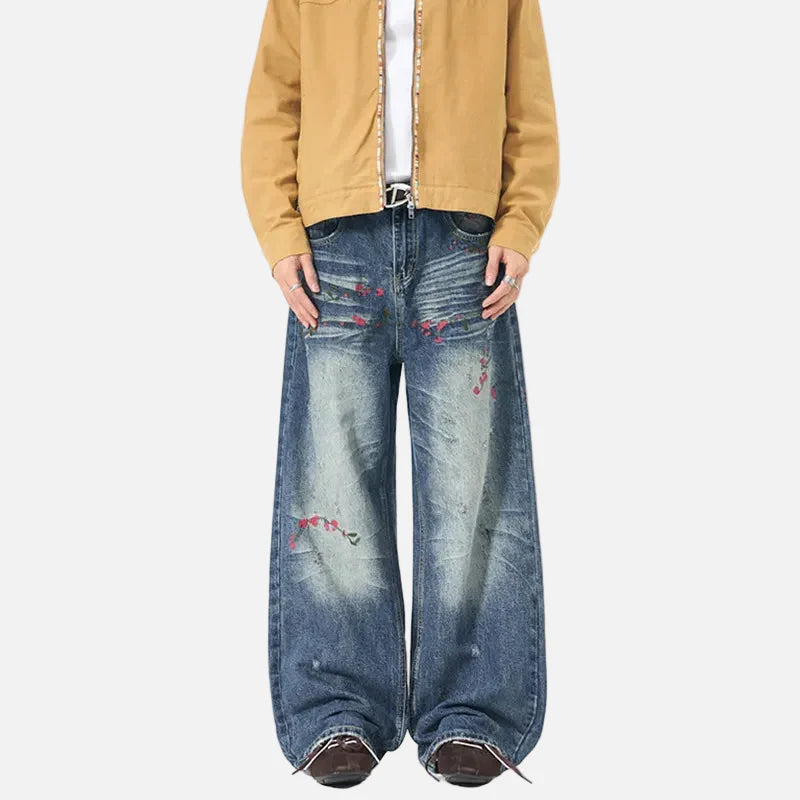 Classic Botanical Stitched Bell Leg Denim