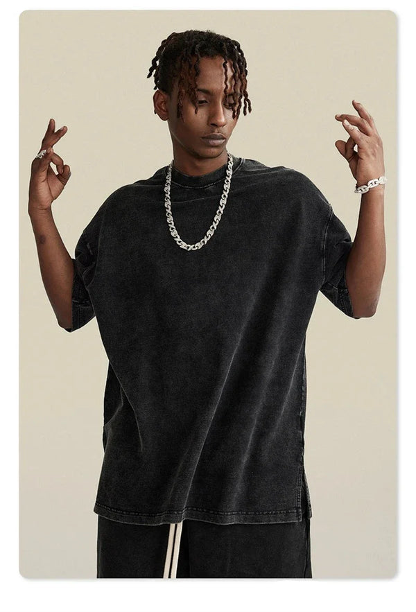 Nostalgia Side Slit Distress-Washed T-Shirt
