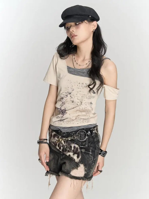 Heritage Darkwave Mosaic Off-Shoulder T-Shirt