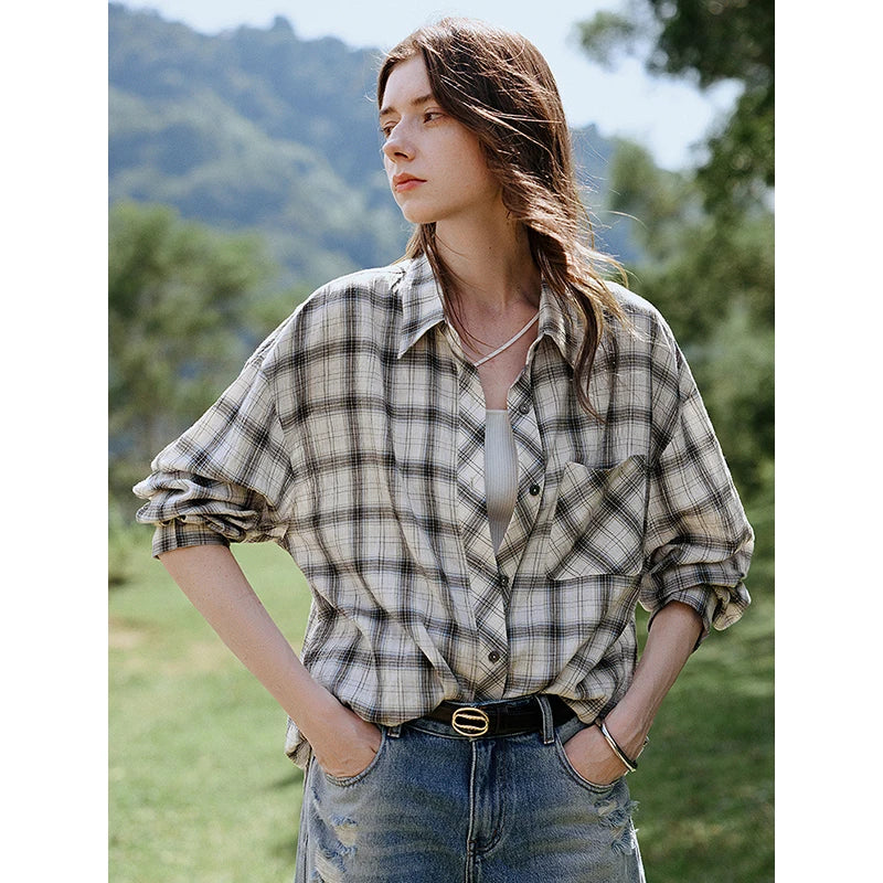 Kadın Vintage Ekose Gömlek, önden görünüm — Navra Wear