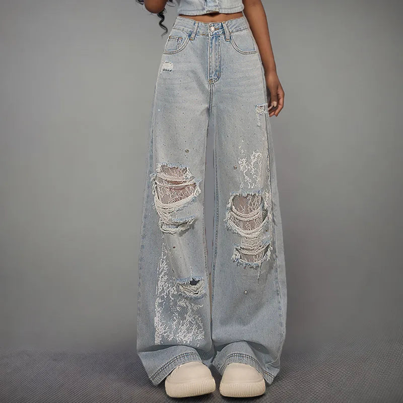 Women New Modern Tie Hole High Denim