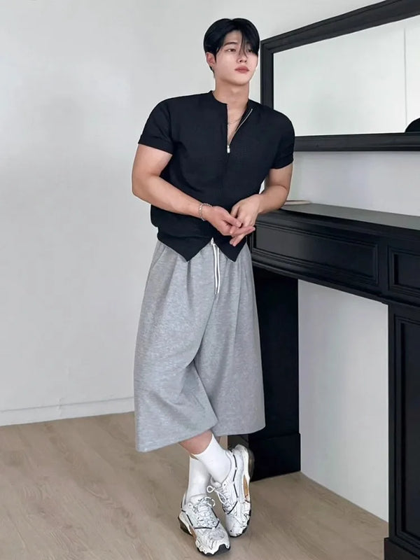 Soft Gray Relaxed Casual Drawstring Denim Shorts