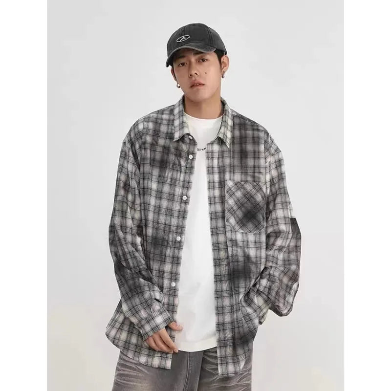 Gri Ekose Uzun Kollu Gömlek, önden görünüm — Navra Wear