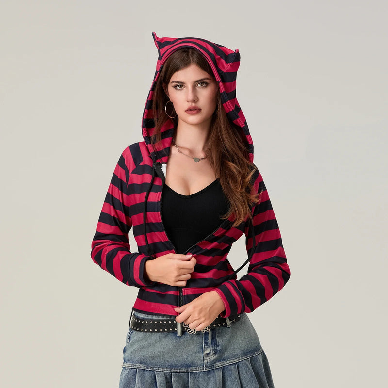 Crimson Stripe Zip Vintage Top