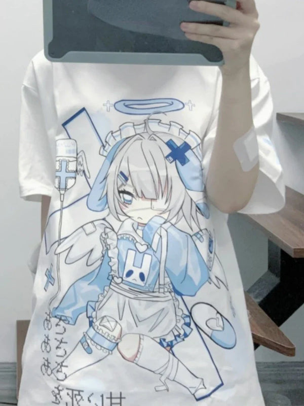 Cute Rising-Sun Cartoon Print Relaxed-Cut T-Shirt